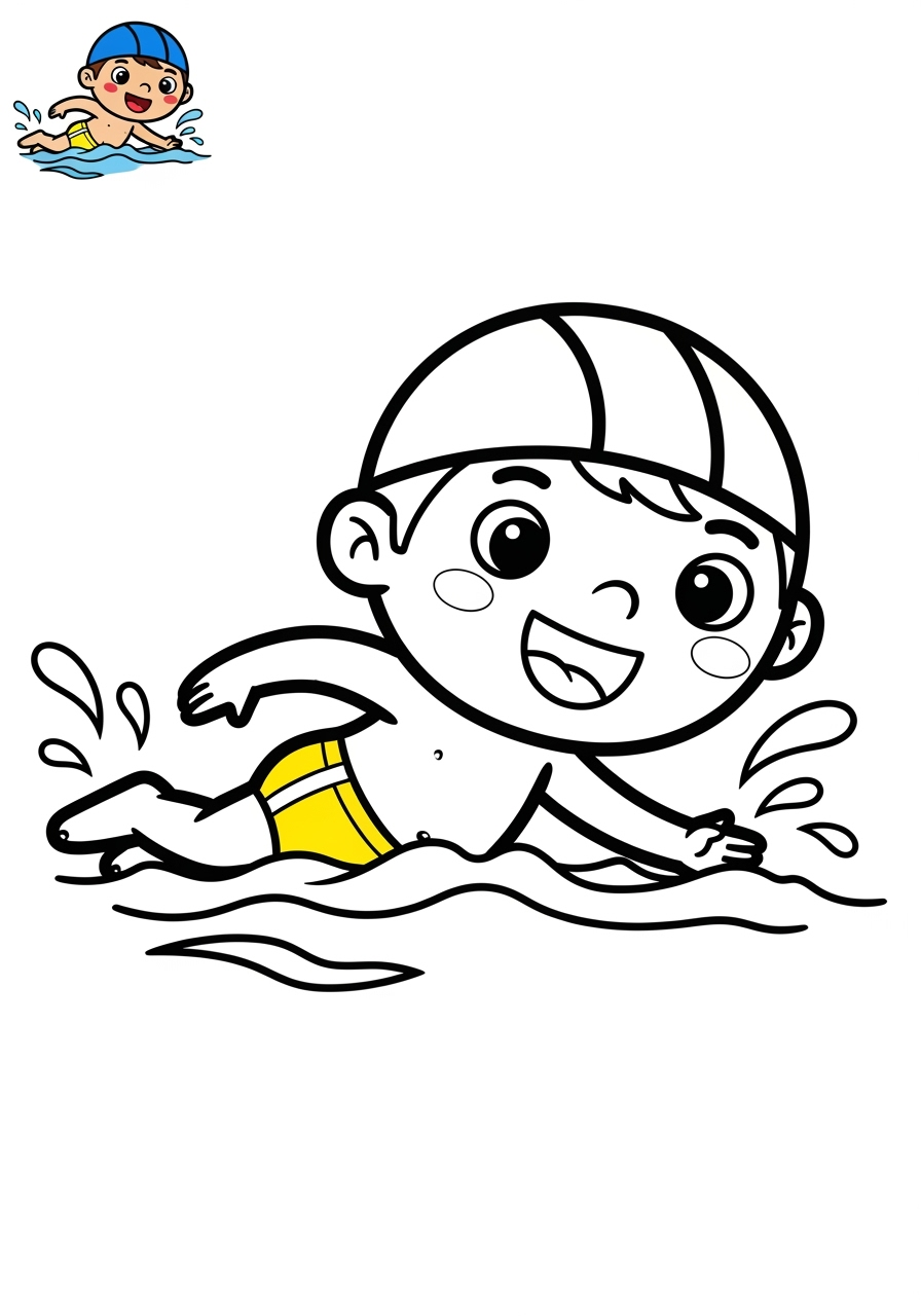 easy people and professions Sports & Athletes swimmer kids coloring page 1