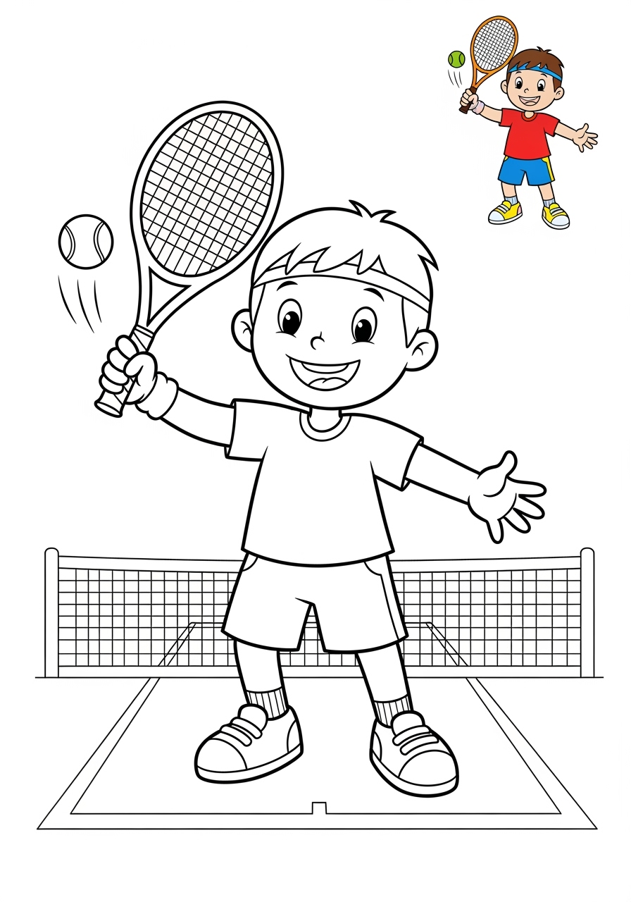 easy people and professions Sports & Athletes tennis player kids coloring page 0