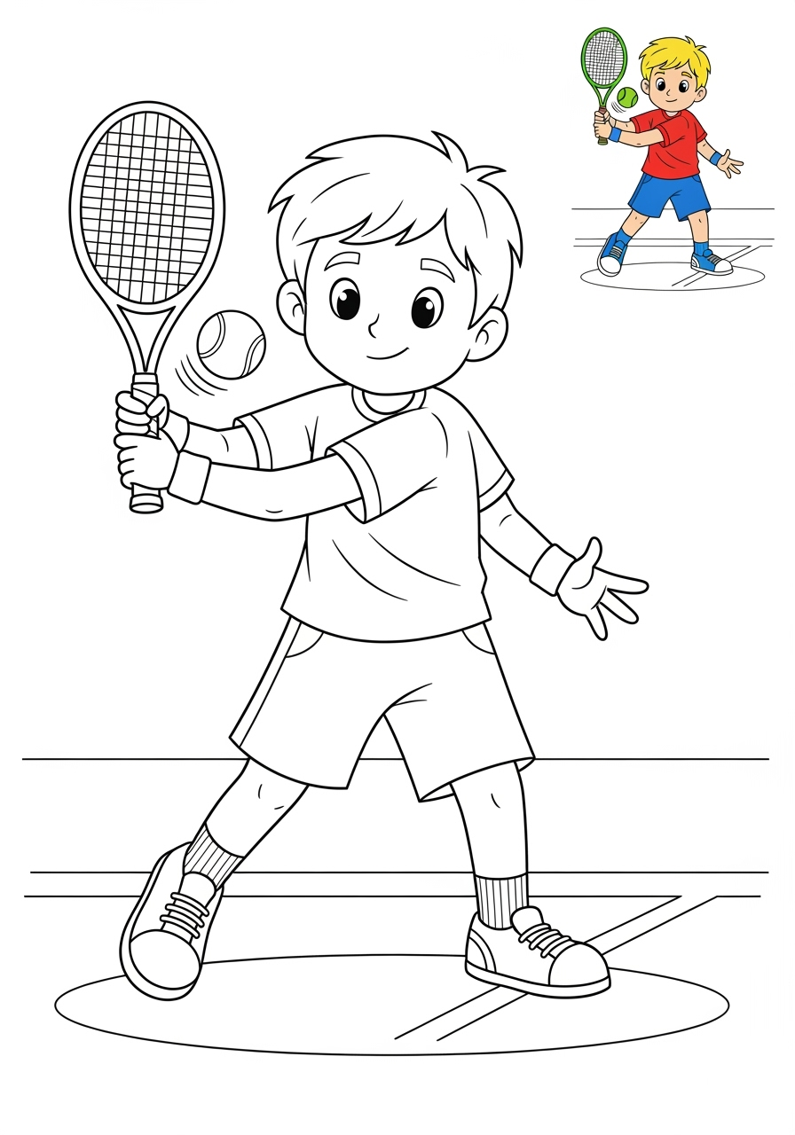 easy people and professions Sports & Athletes tennis player kids coloring page 1