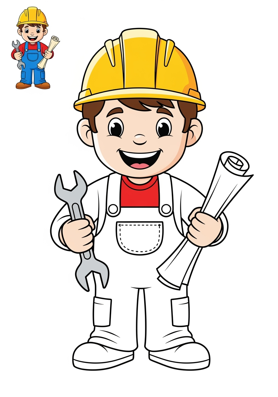 easy people and professions Other Professions engineer kids coloring page 1