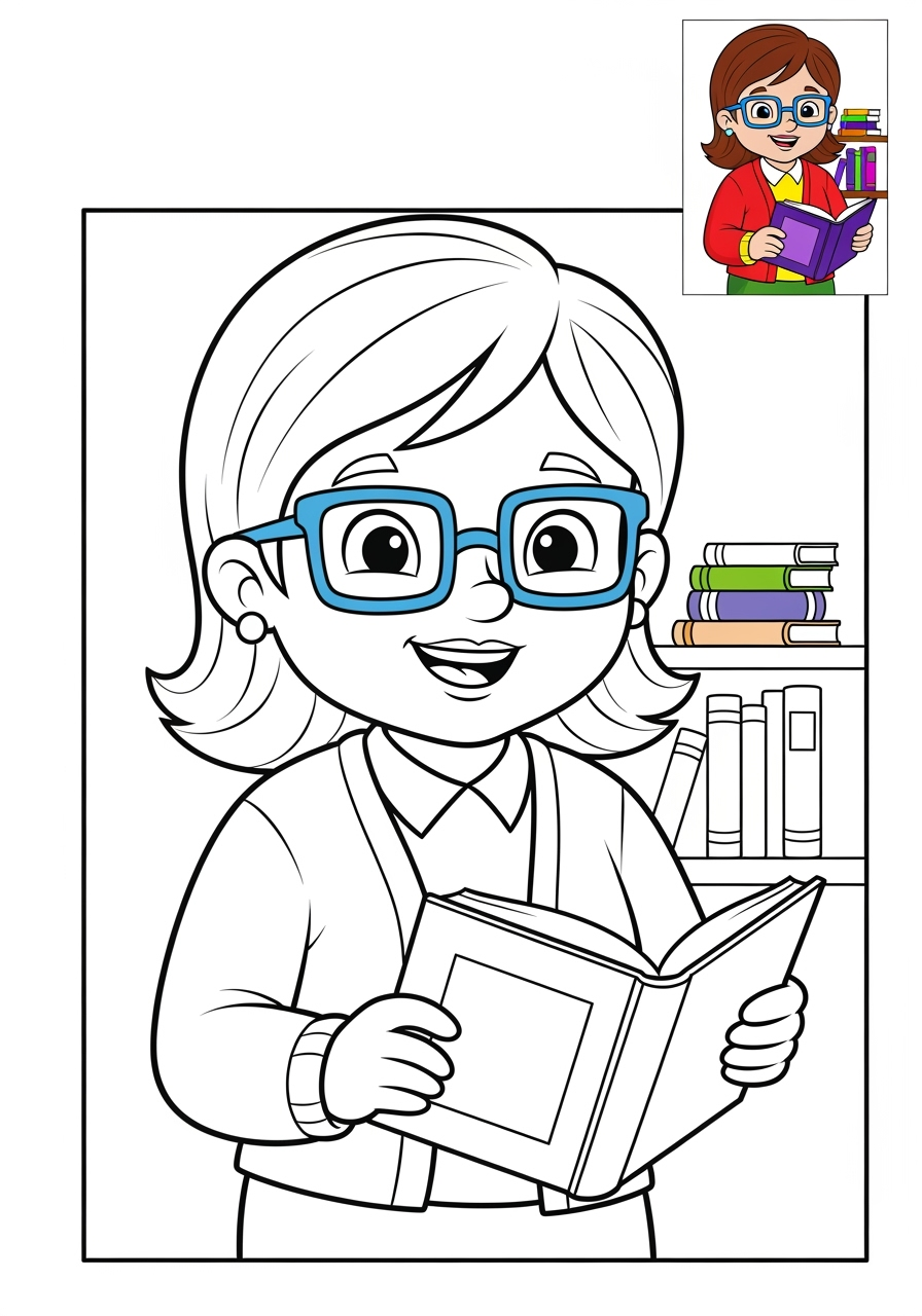 easy people and professions Other Professions librarian kids coloring page 1