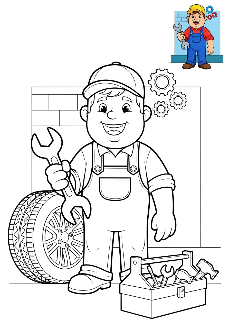easy people and professions Other Professions mechanic kids coloring page 0