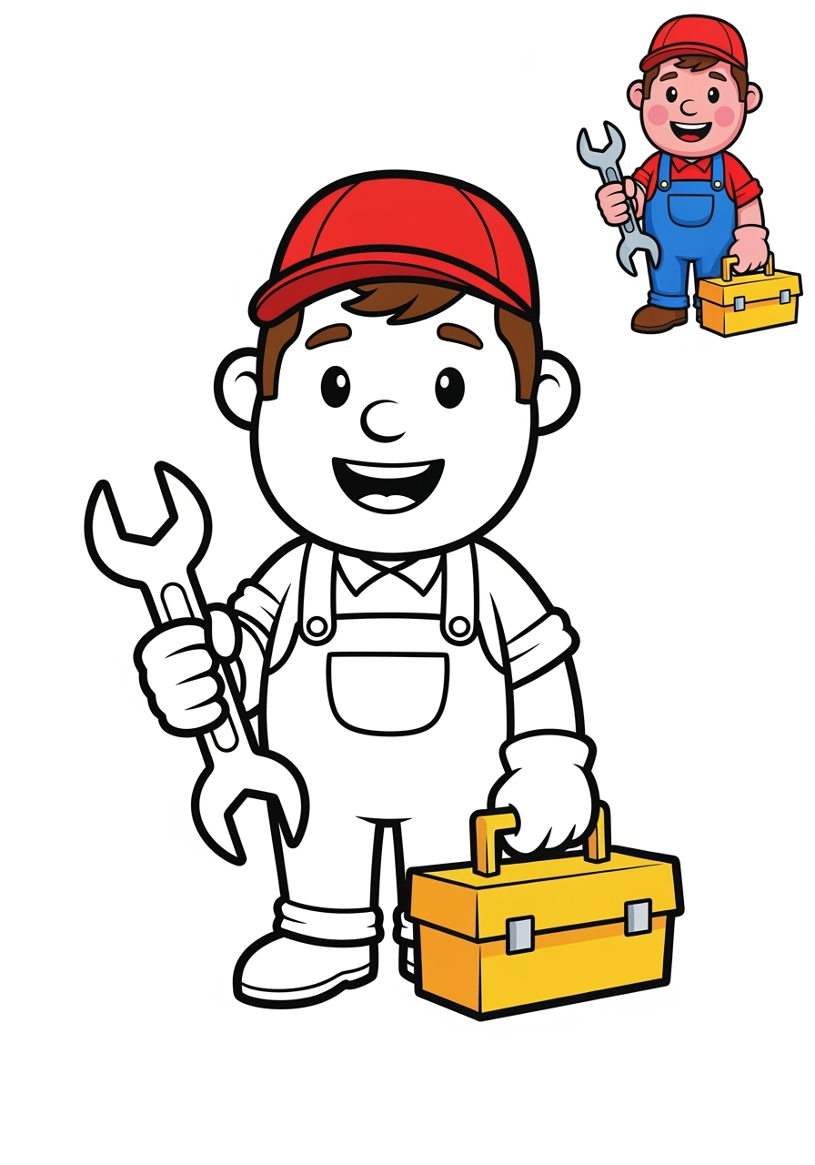 easy people and professions Other Professions mechanic kids coloring page 1