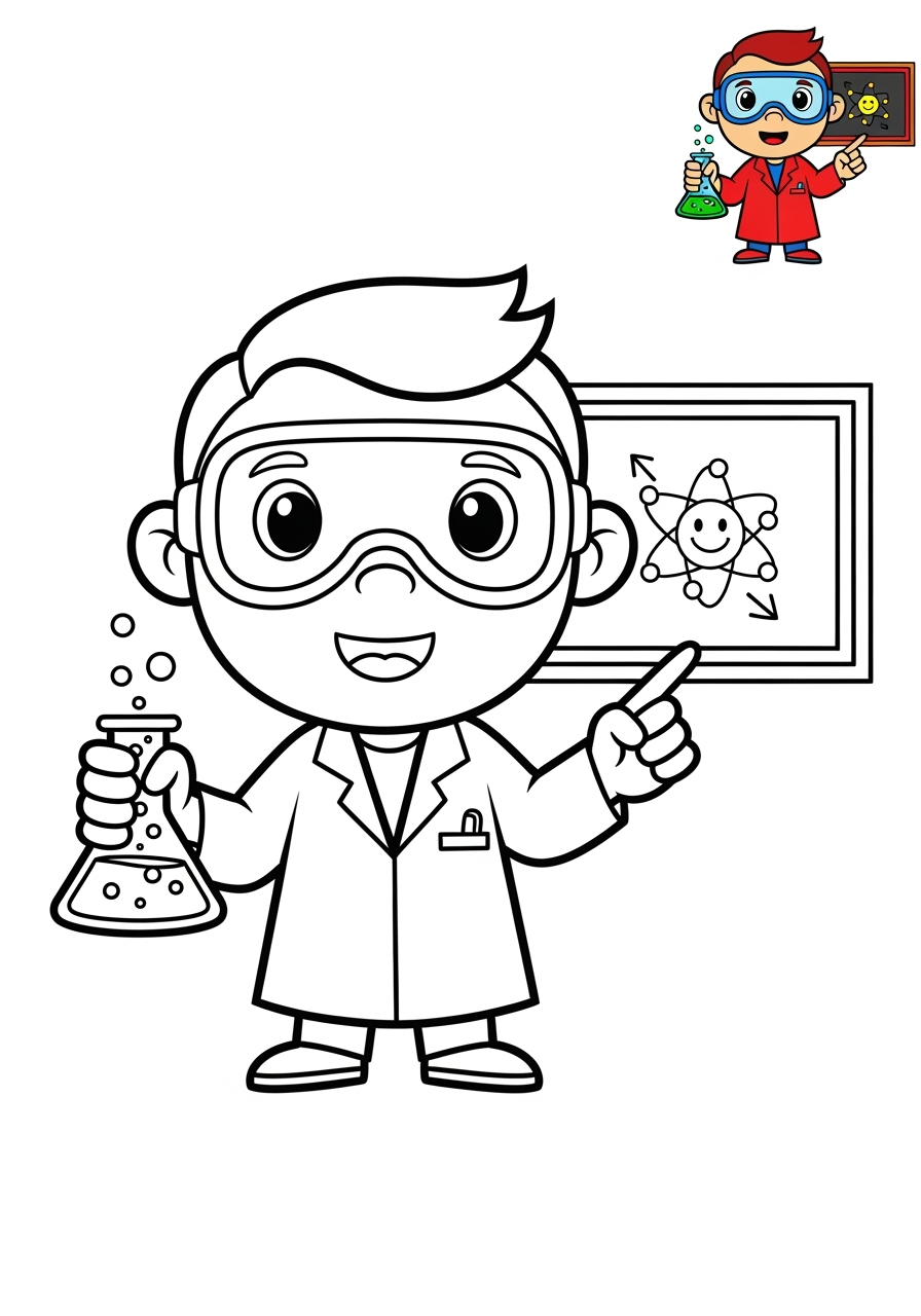 easy people and professions Other Professions scientist kids coloring page 1