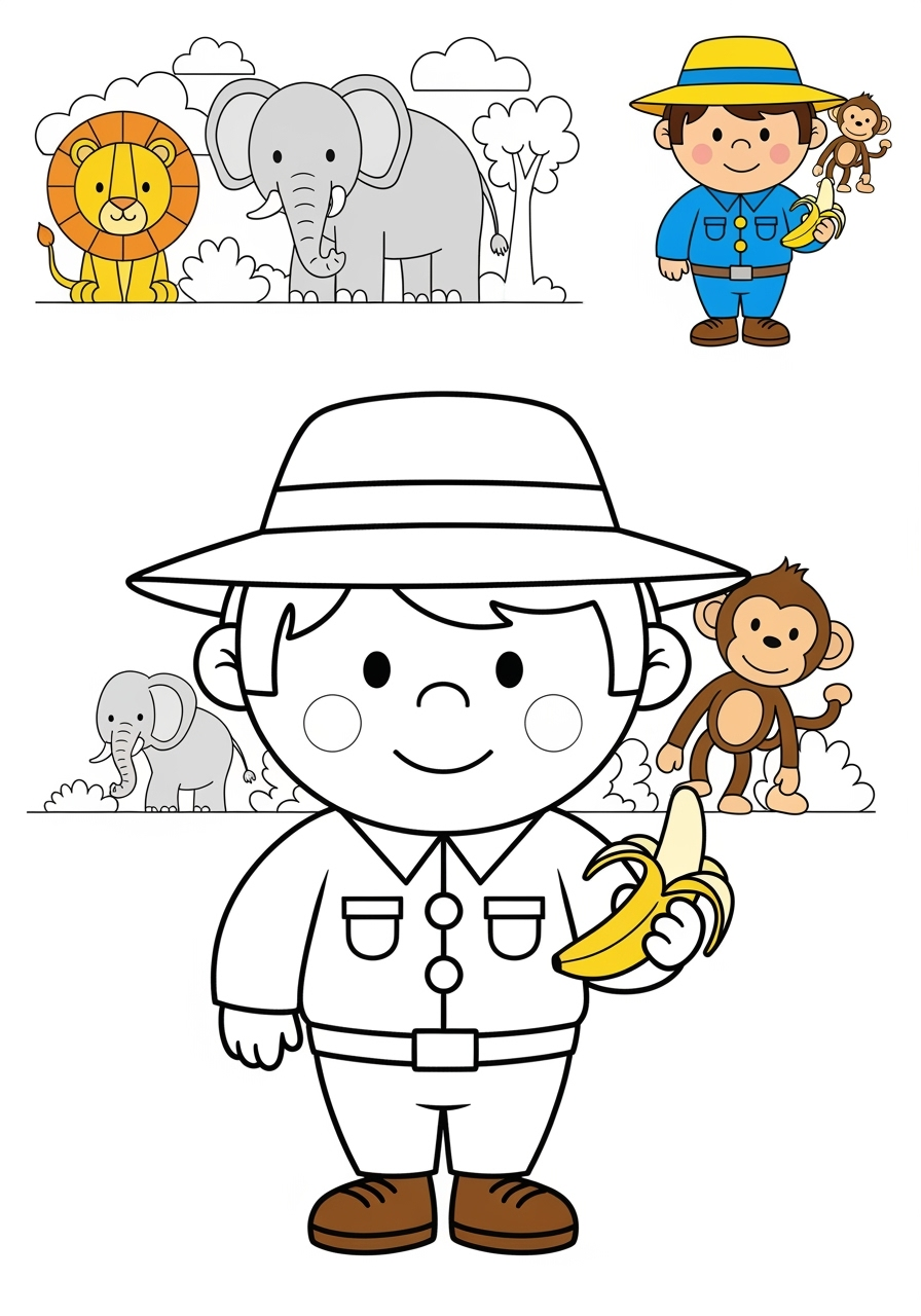 easy people and professions Other Professions zookeeper kids coloring page 1