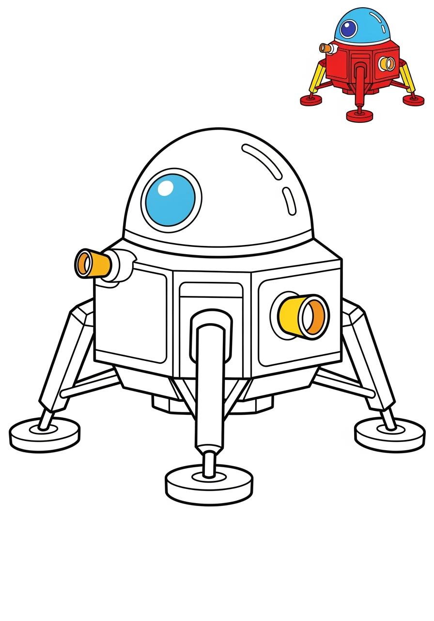 easy space and astronomy Spacecraft lander kids coloring page 0