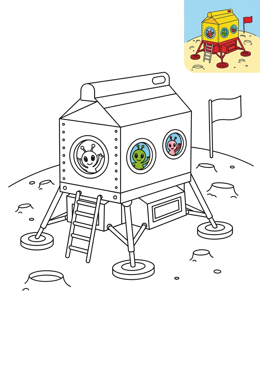 easy space and astronomy Spacecraft lander kids coloring page 1
