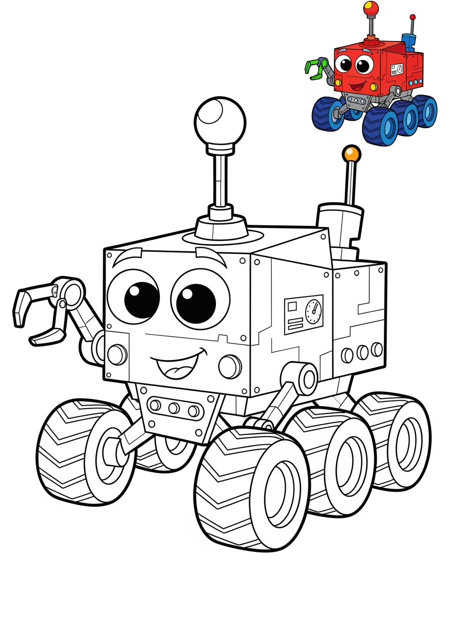 easy space and astronomy Spacecraft mars rover kids coloring page 0