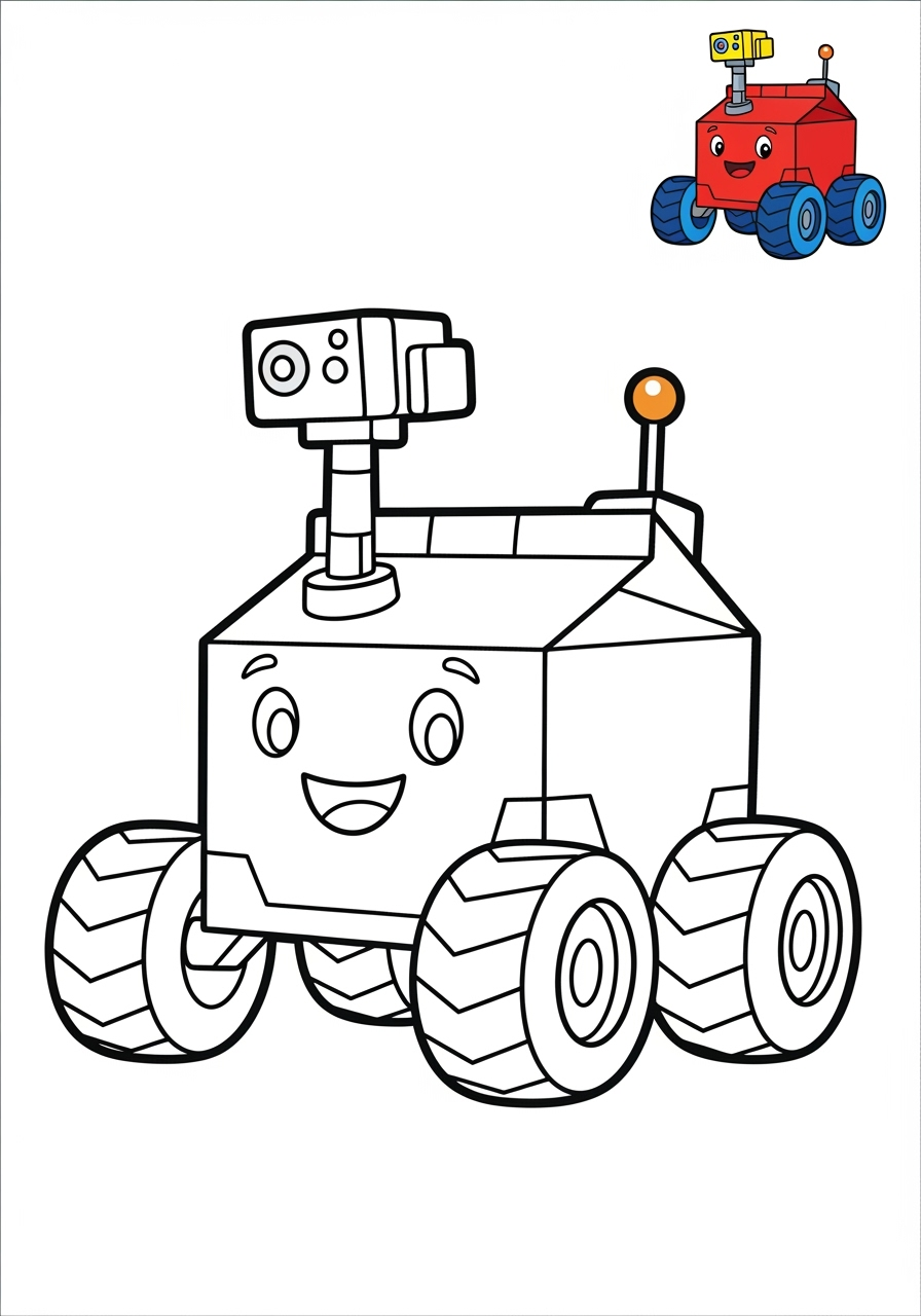 easy space and astronomy Spacecraft mars rover kids coloring page 1