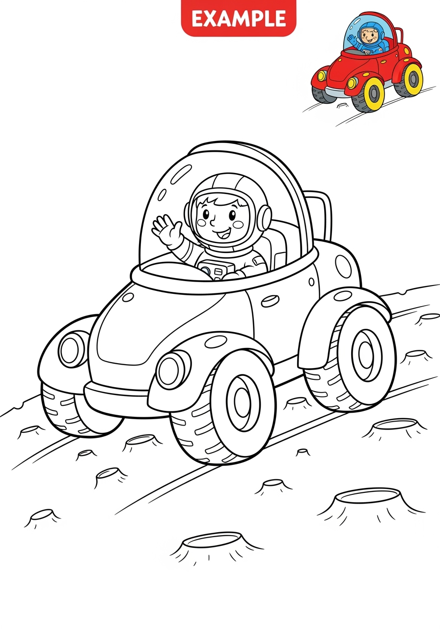 easy space and astronomy Spacecraft moon buggy kids coloring page 0