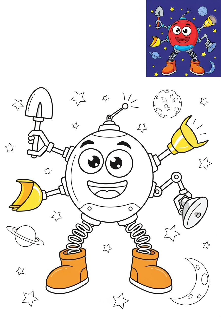 easy space and astronomy Spacecraft probe kids coloring page 0