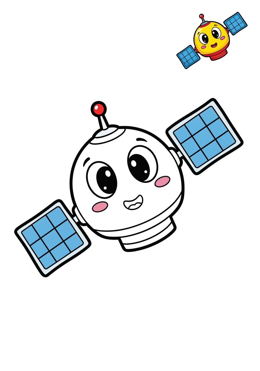 easy space and astronomy Spacecraft probe kids coloring page 1
