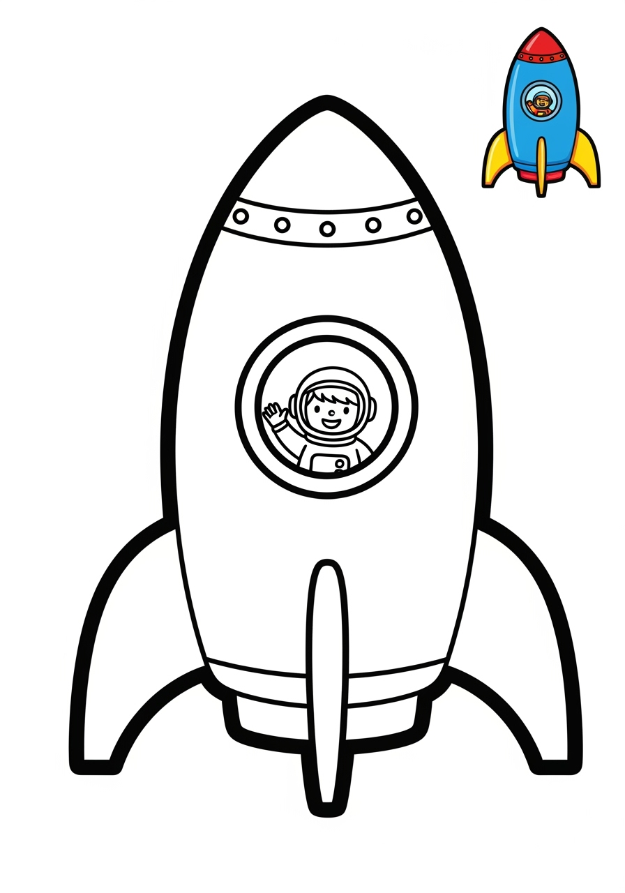 easy space and astronomy Spacecraft rocket kids coloring page 0