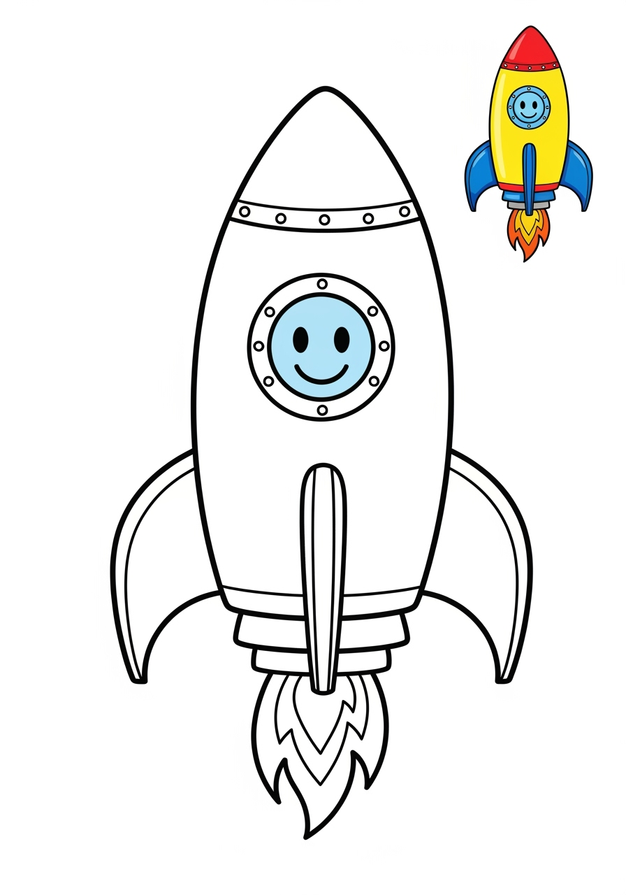 easy space and astronomy Spacecraft rocket kids coloring page 1