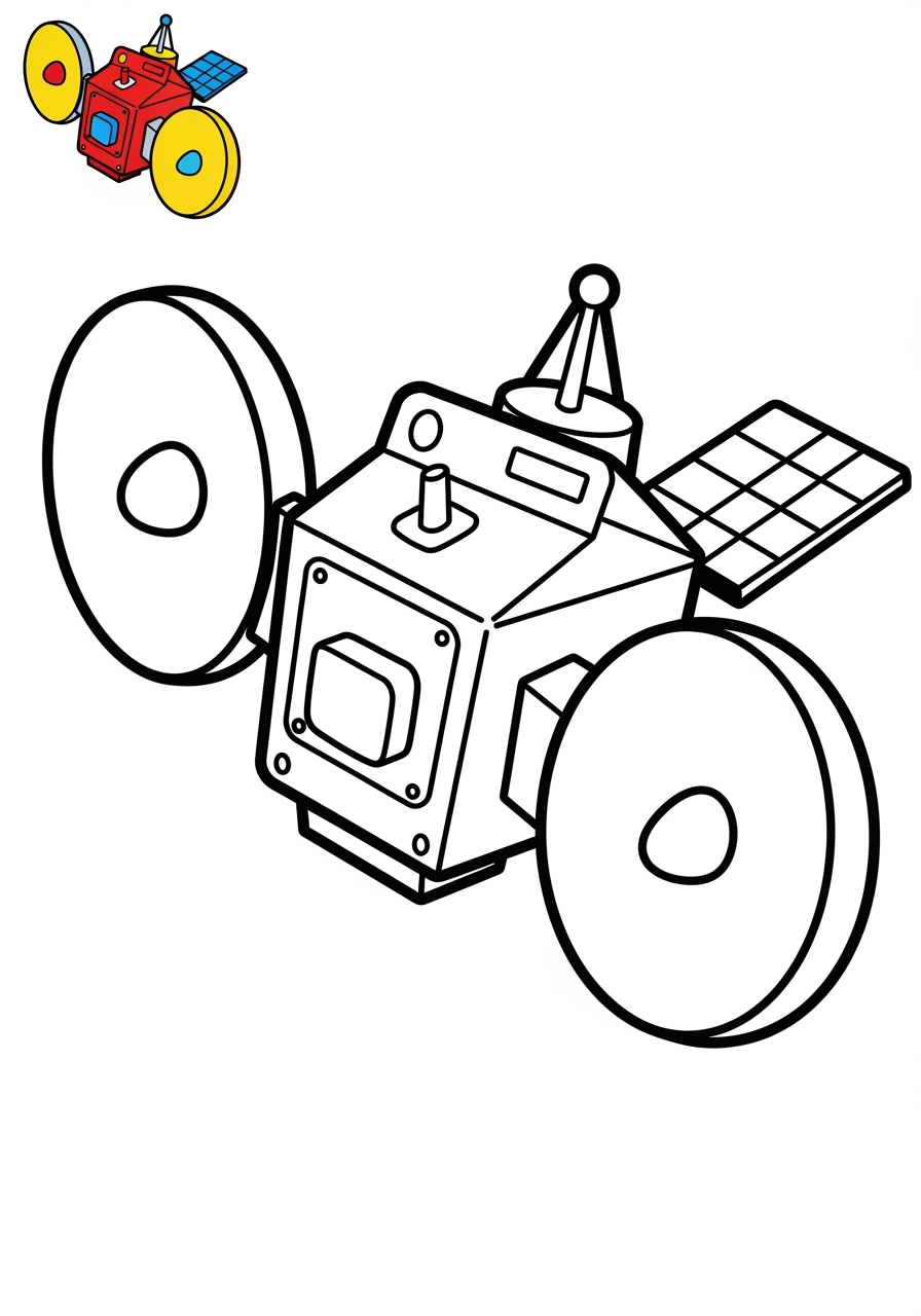 easy space and astronomy Spacecraft satellite kids coloring page 0