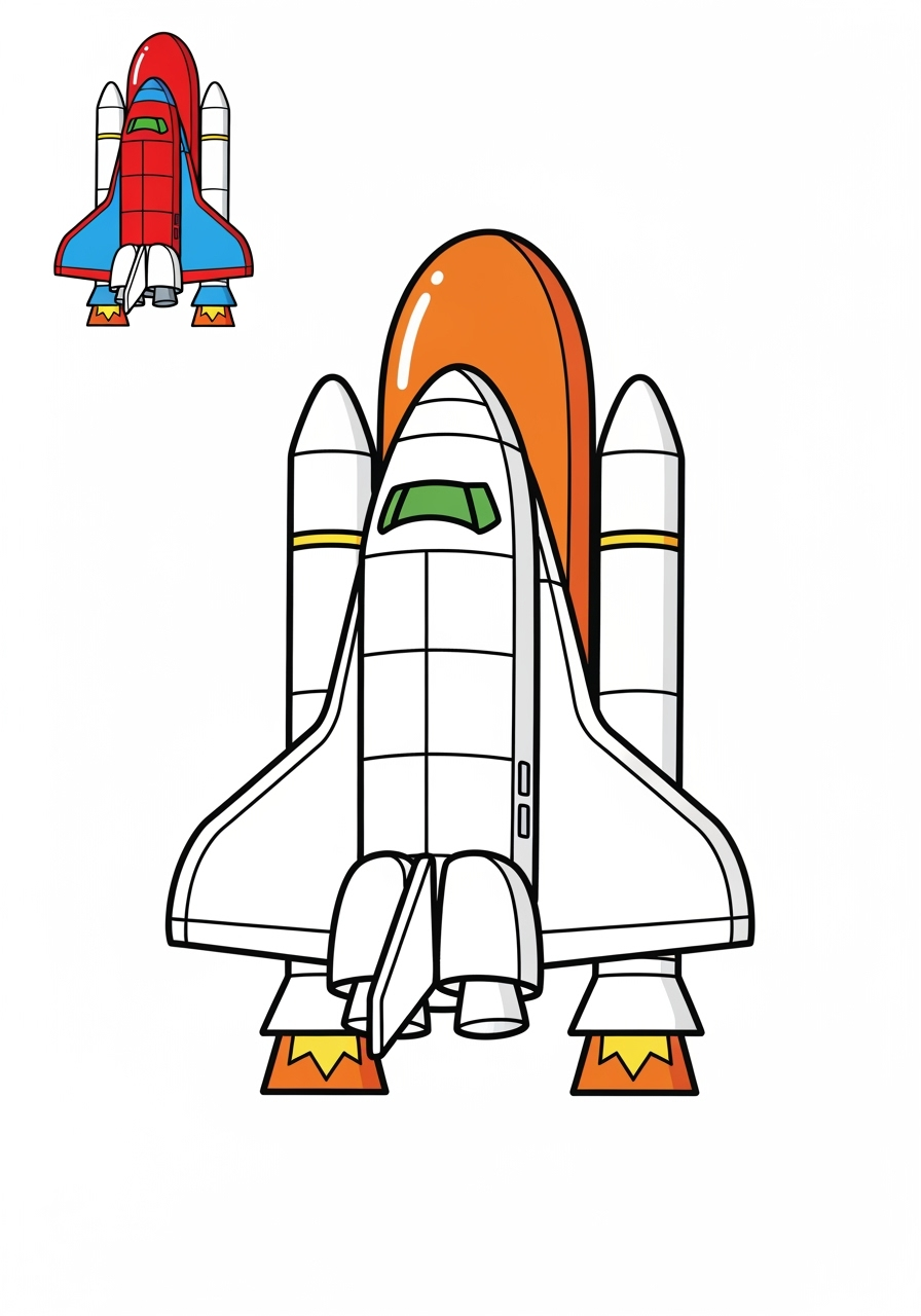 easy space and astronomy Spacecraft space shuttle kids coloring page 1