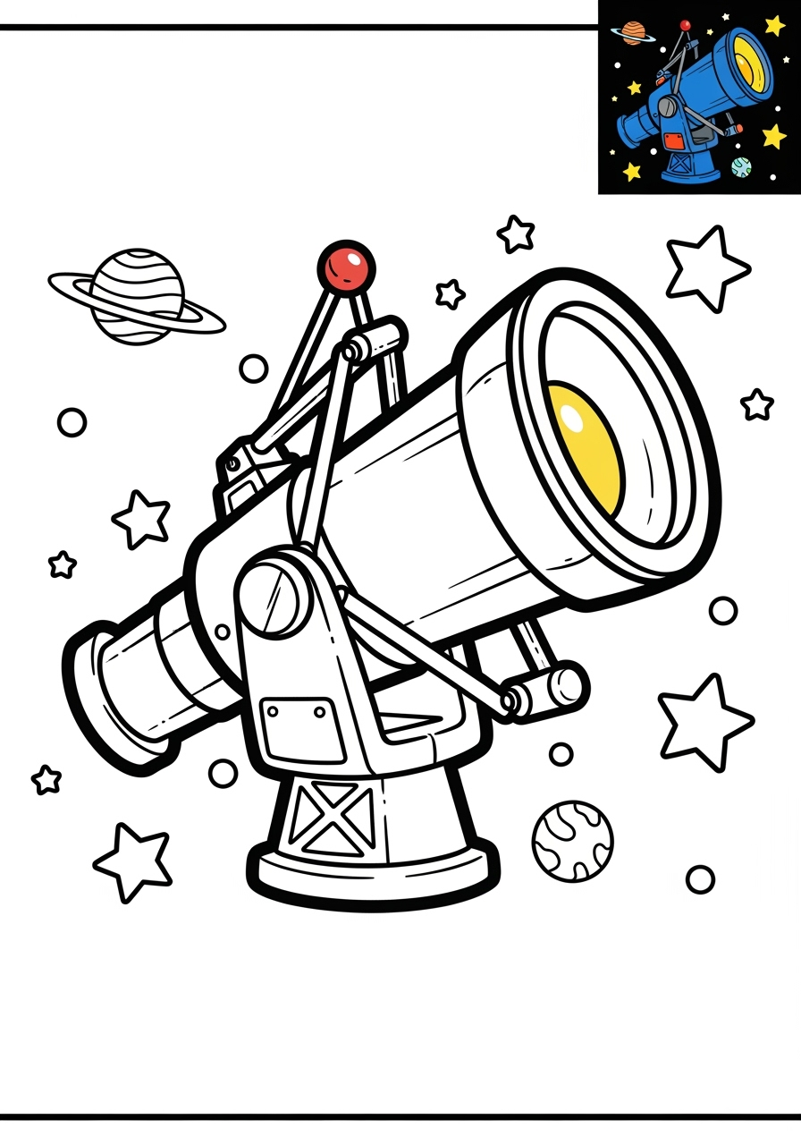 easy space and astronomy Spacecraft space telescope kids coloring page 0