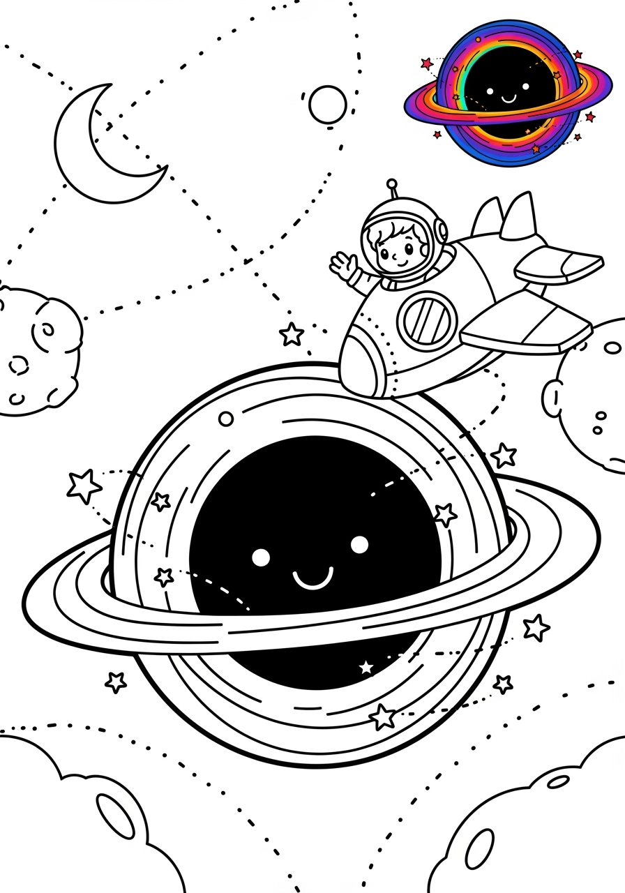 easy space and astronomy Celestial Bodies black hole kids coloring page 1