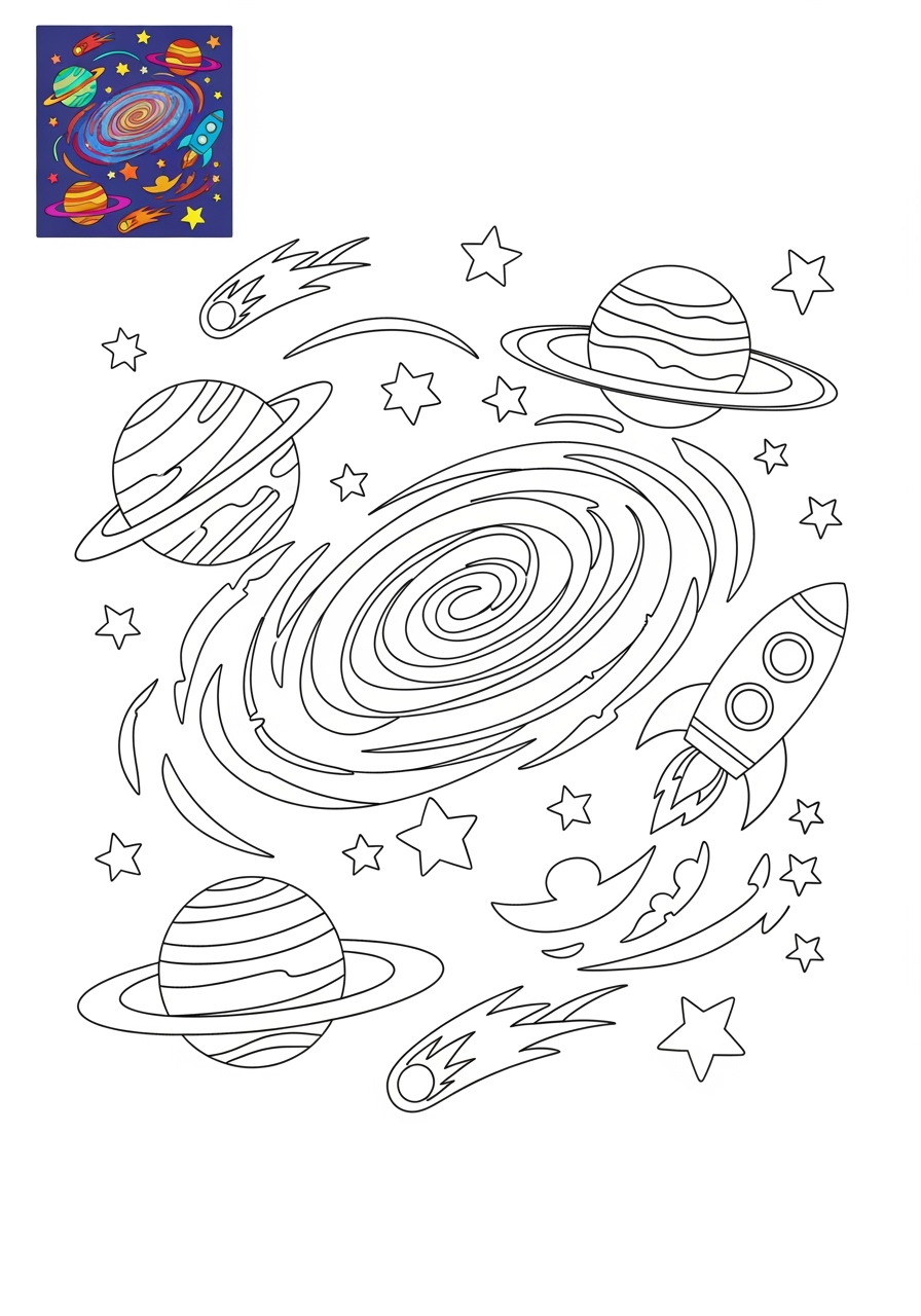 easy space and astronomy Celestial Bodies galaxy kids coloring page 0