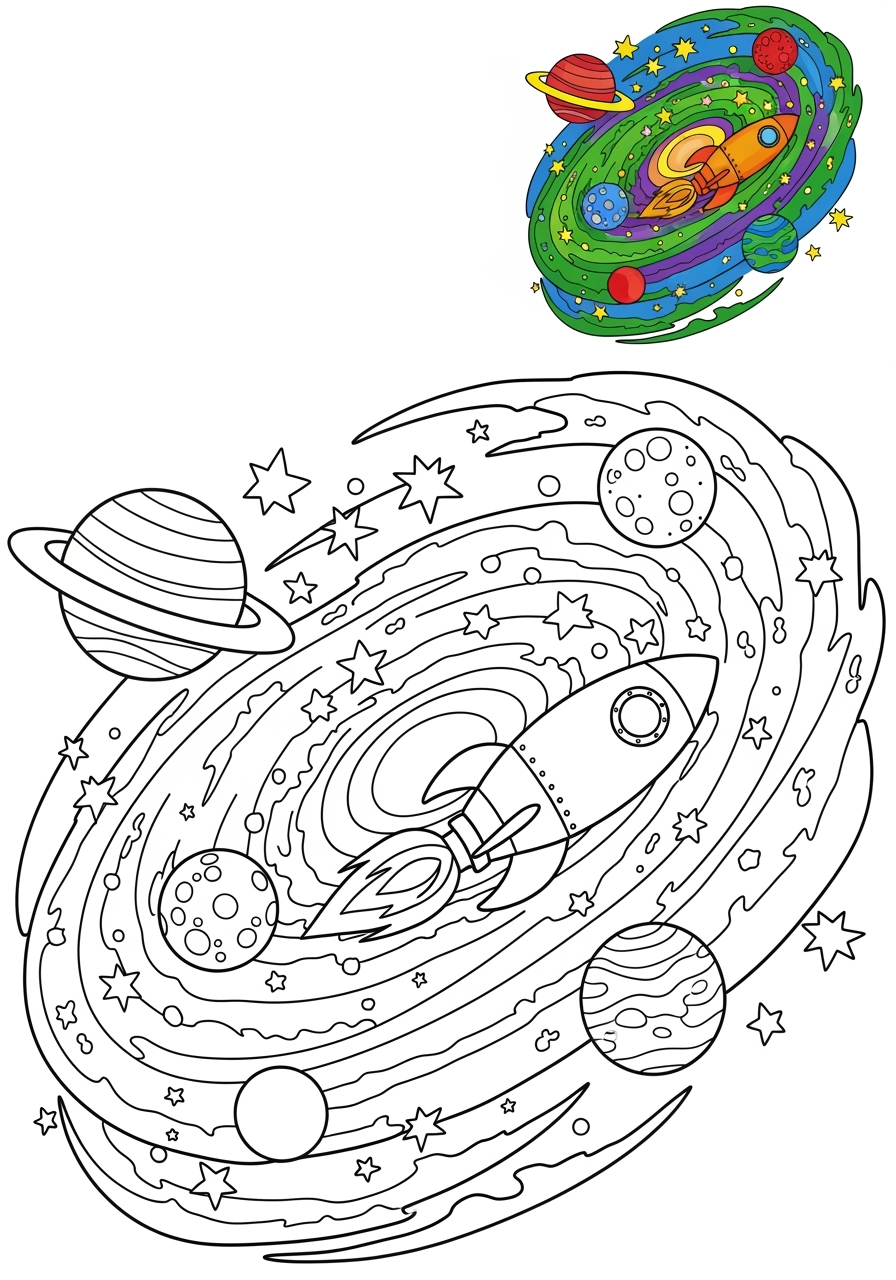 easy space and astronomy Celestial Bodies galaxy kids coloring page 1