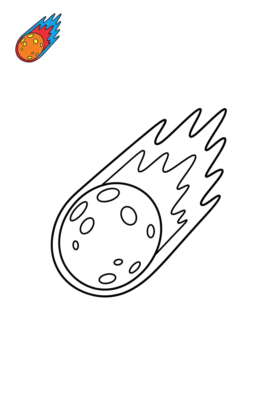 easy space and astronomy Celestial Bodies meteor kids coloring page 1