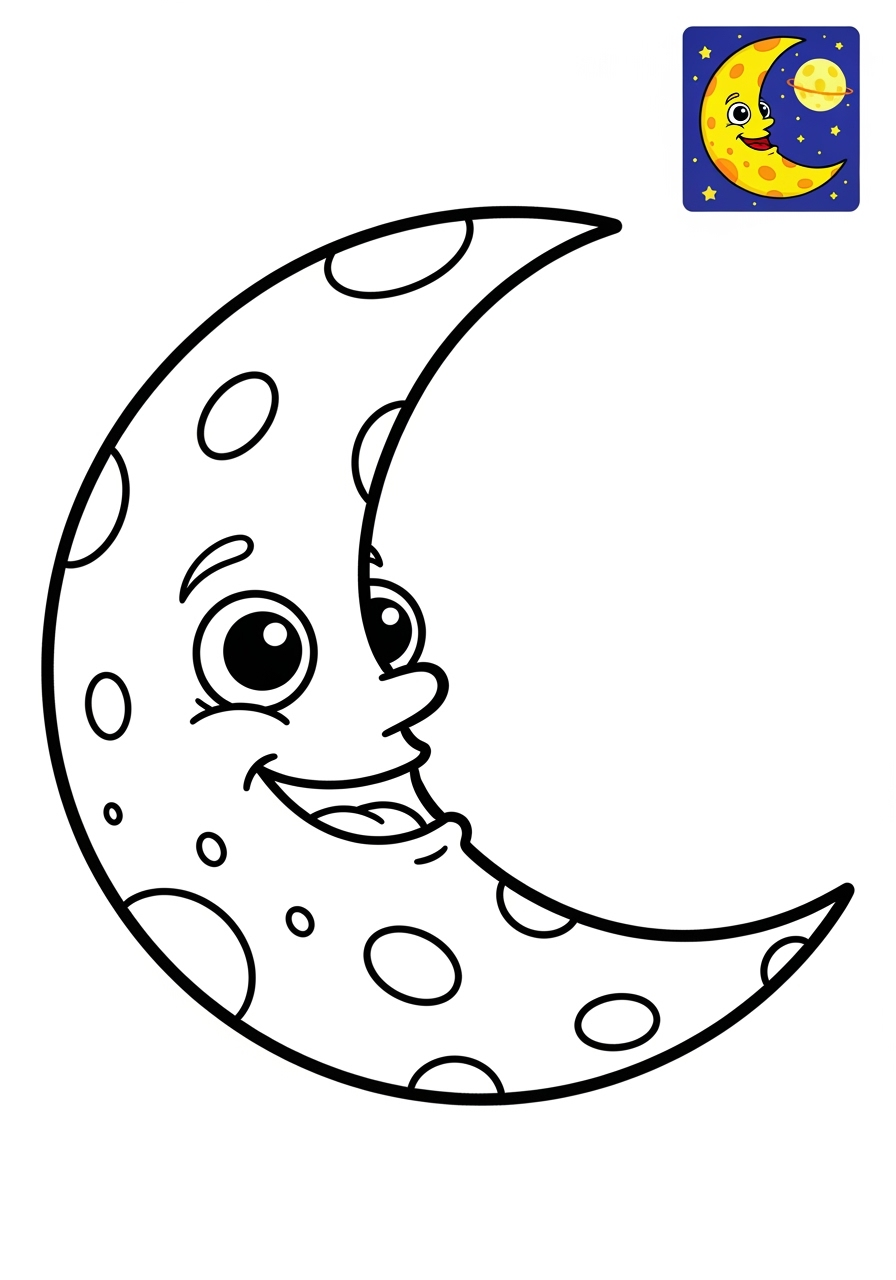 easy space and astronomy Celestial Bodies moon kids coloring page 1