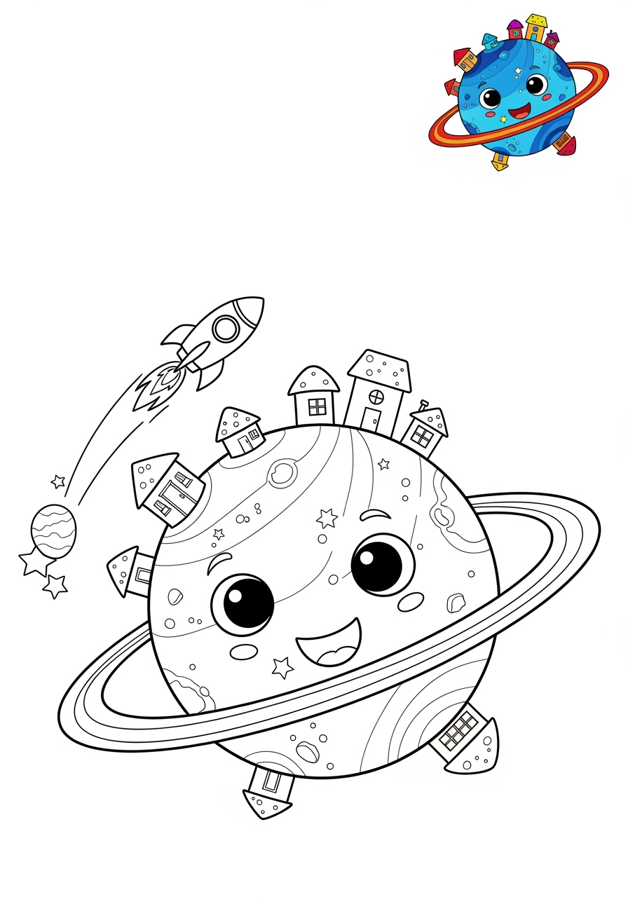 easy space and astronomy Celestial Bodies planet kids coloring page 1