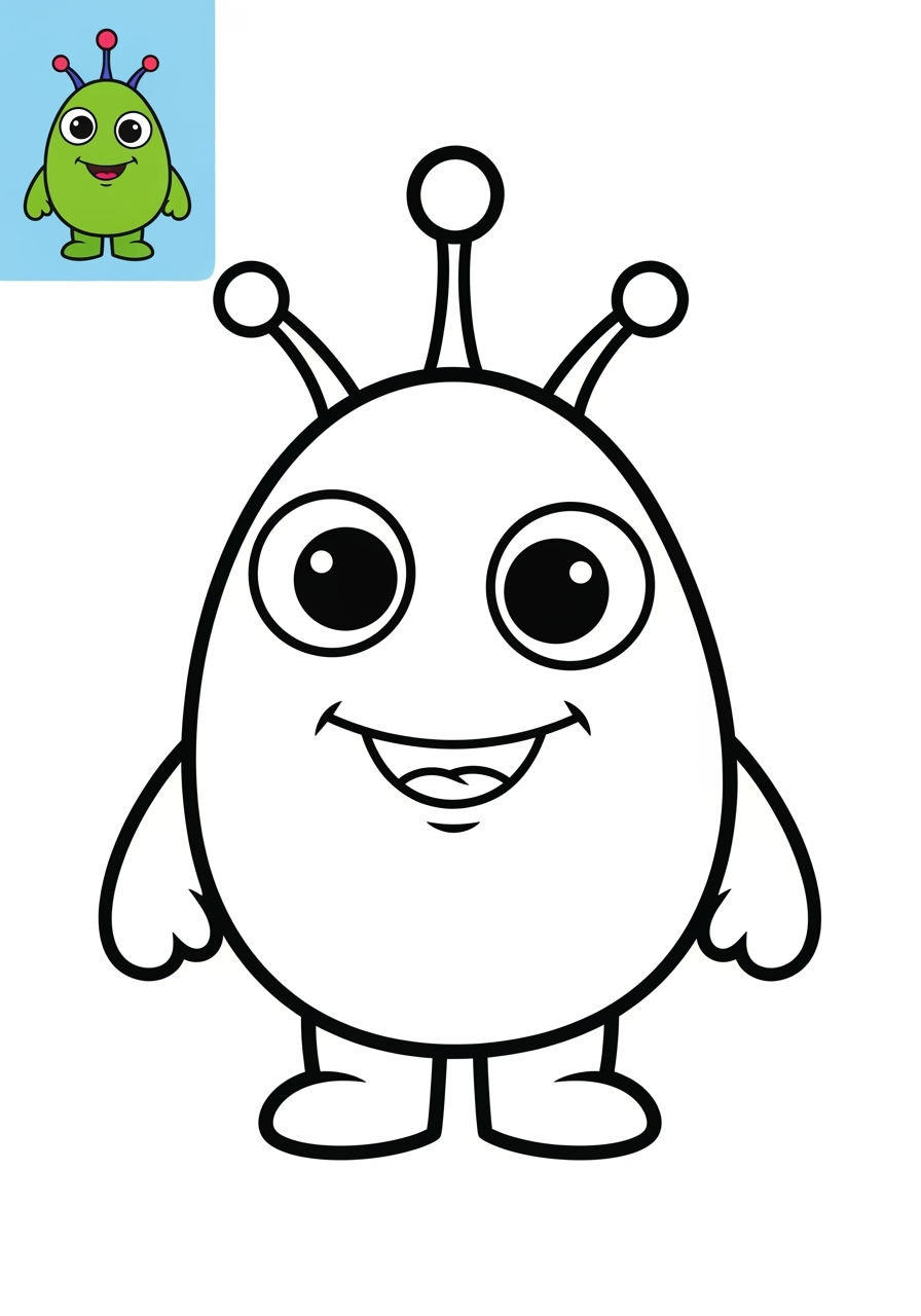 easy space and astronomy Astronaut & Aliens alien kids coloring page 0