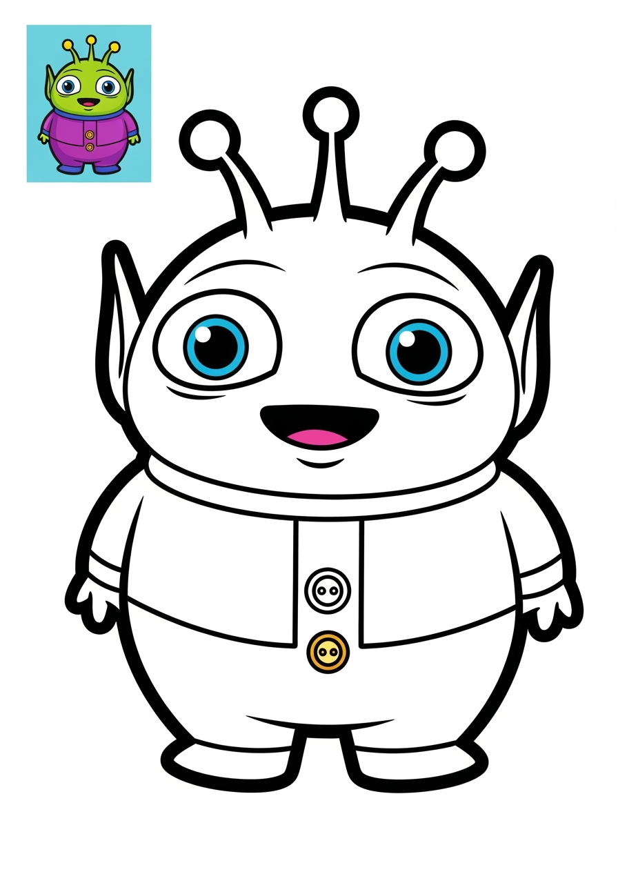easy space and astronomy Astronaut & Aliens alien kids coloring page 1