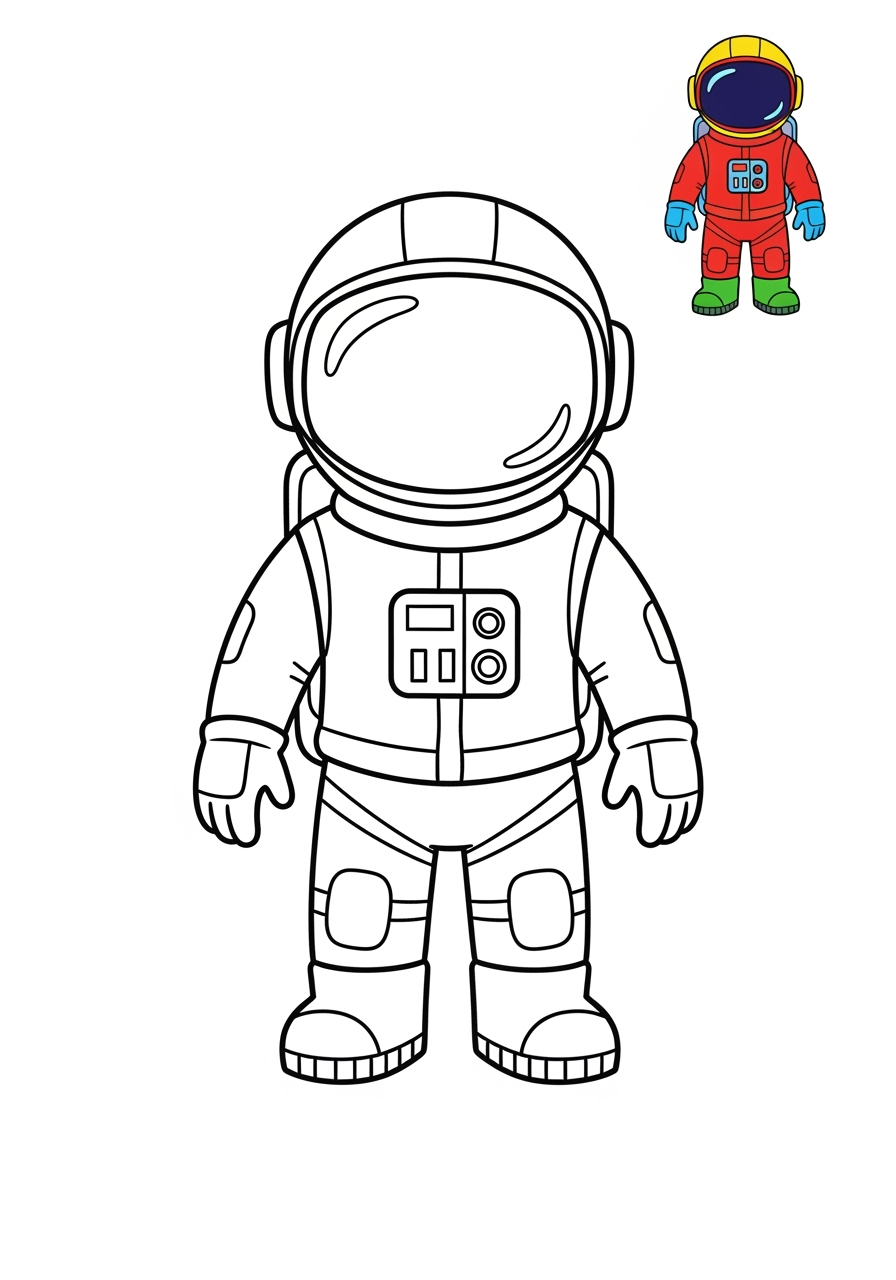 easy space and astronomy Astronaut & Aliens astronaut kids coloring page 0
