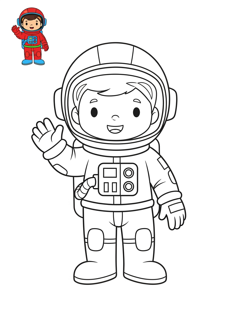 easy space and astronomy Astronaut & Aliens astronaut kids coloring page 1