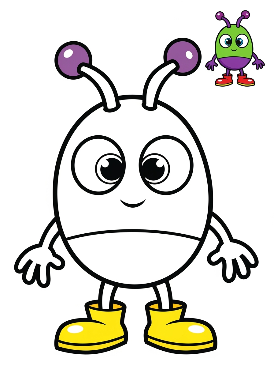 easy space and astronomy Astronaut & Aliens martian kids coloring page 1
