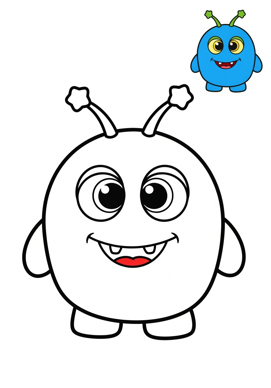 easy space and astronomy Astronaut & Aliens space monster kids coloring page 0