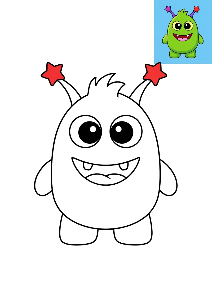 easy space and astronomy Astronaut & Aliens space monster kids coloring page 1