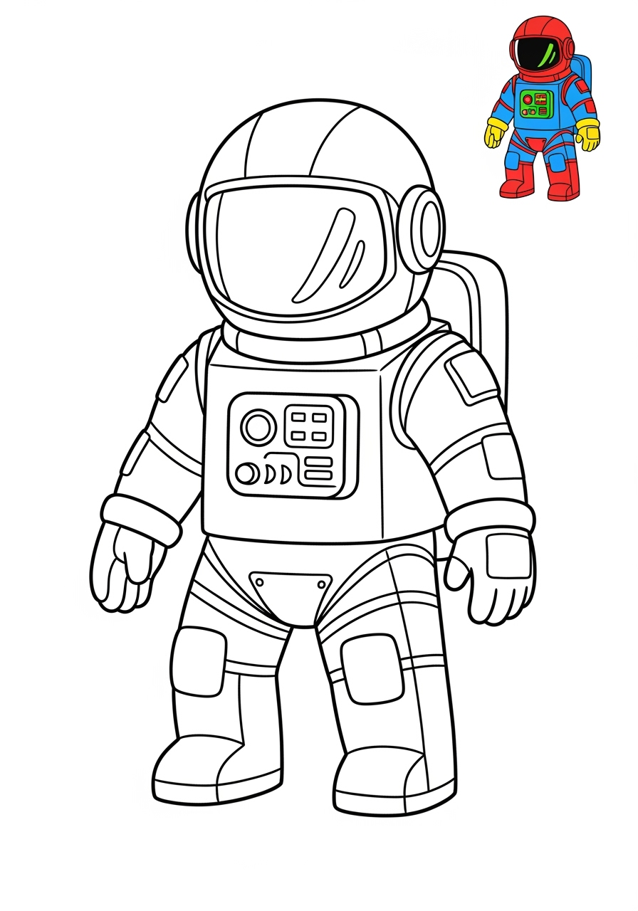easy space and astronomy Astronaut & Aliens spacesuit kids coloring page 0