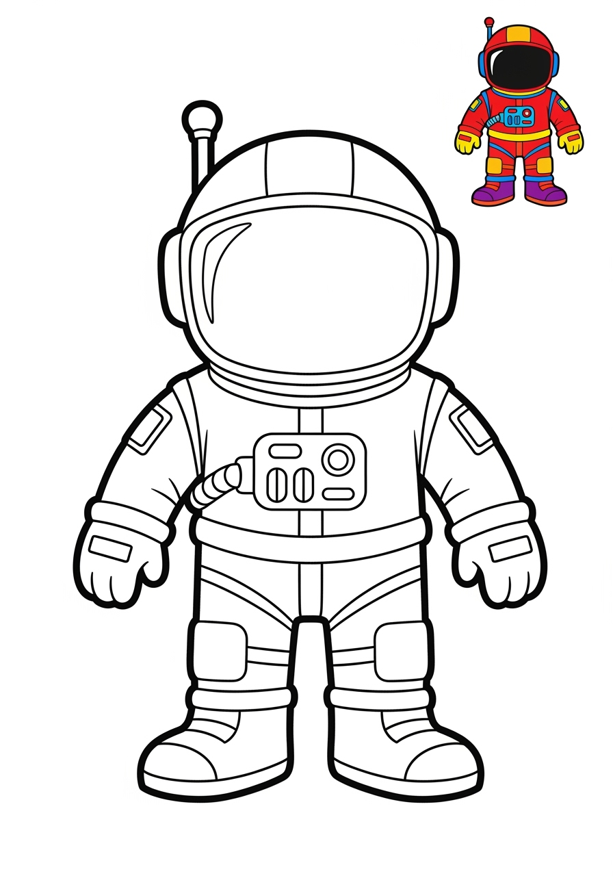 easy space and astronomy Astronaut & Aliens spacesuit kids coloring page 1