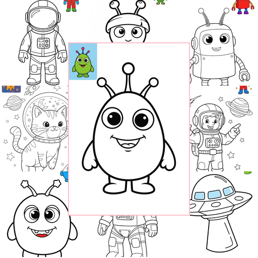 Easy Space and Astronomy Astronaut & Aliens Coloring Sheets Collections Thumbnail