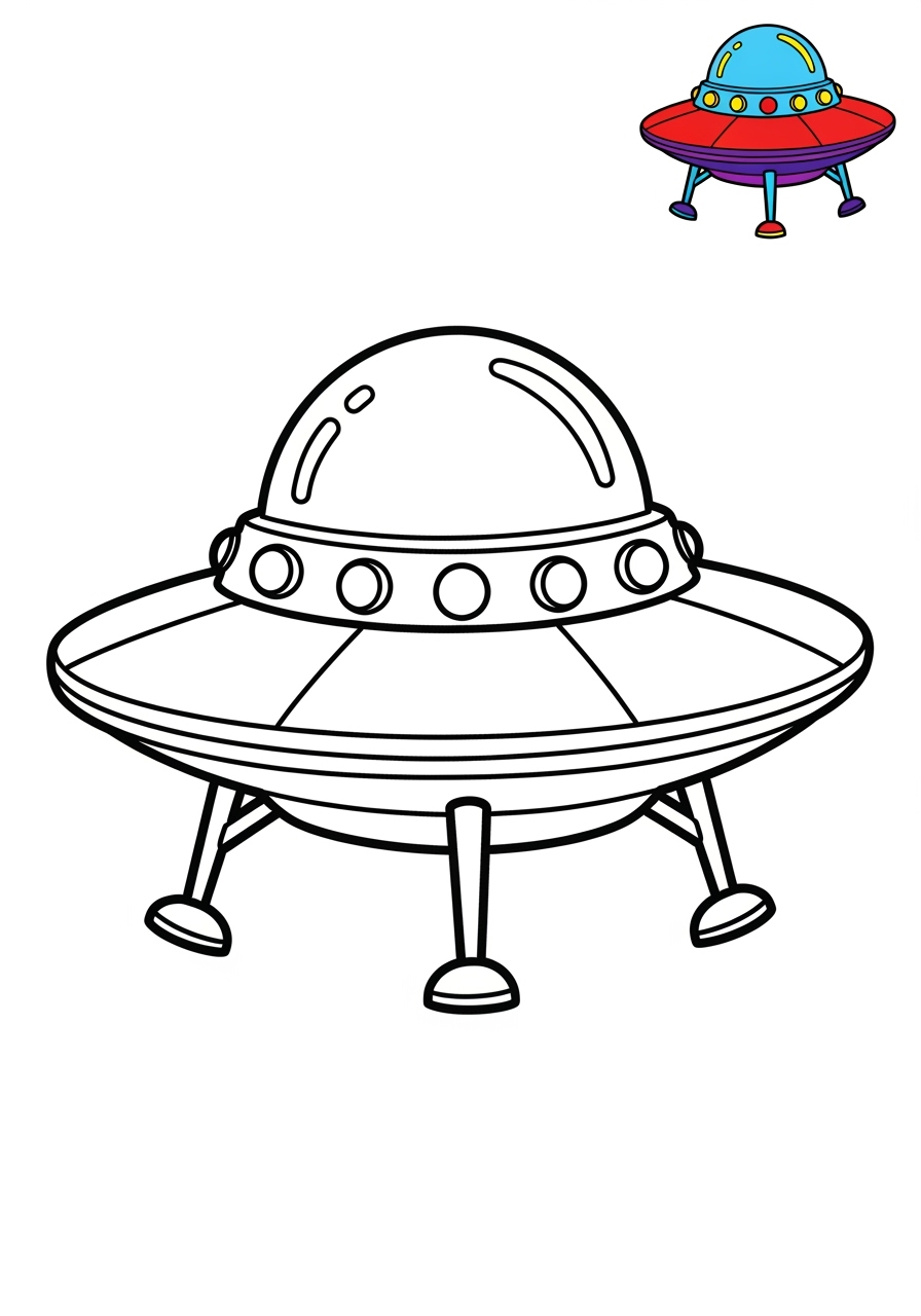 easy space and astronomy Astronaut & Aliens ufo kids coloring page 1