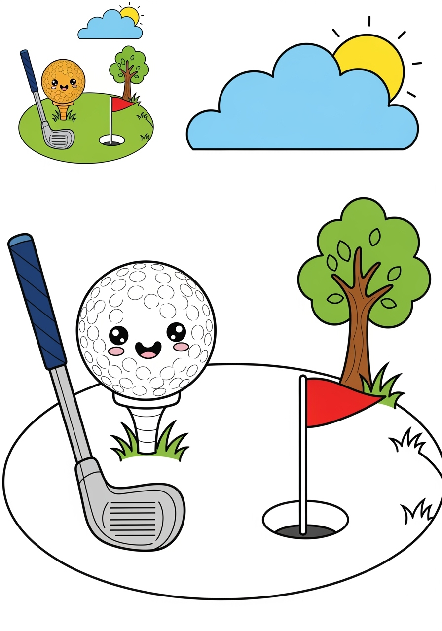 easy sports and activities Ball Sports golf kids coloring page 1