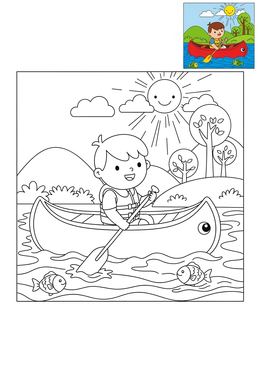easy sports and activities Outdoor Activities canoeing kids coloring page 0