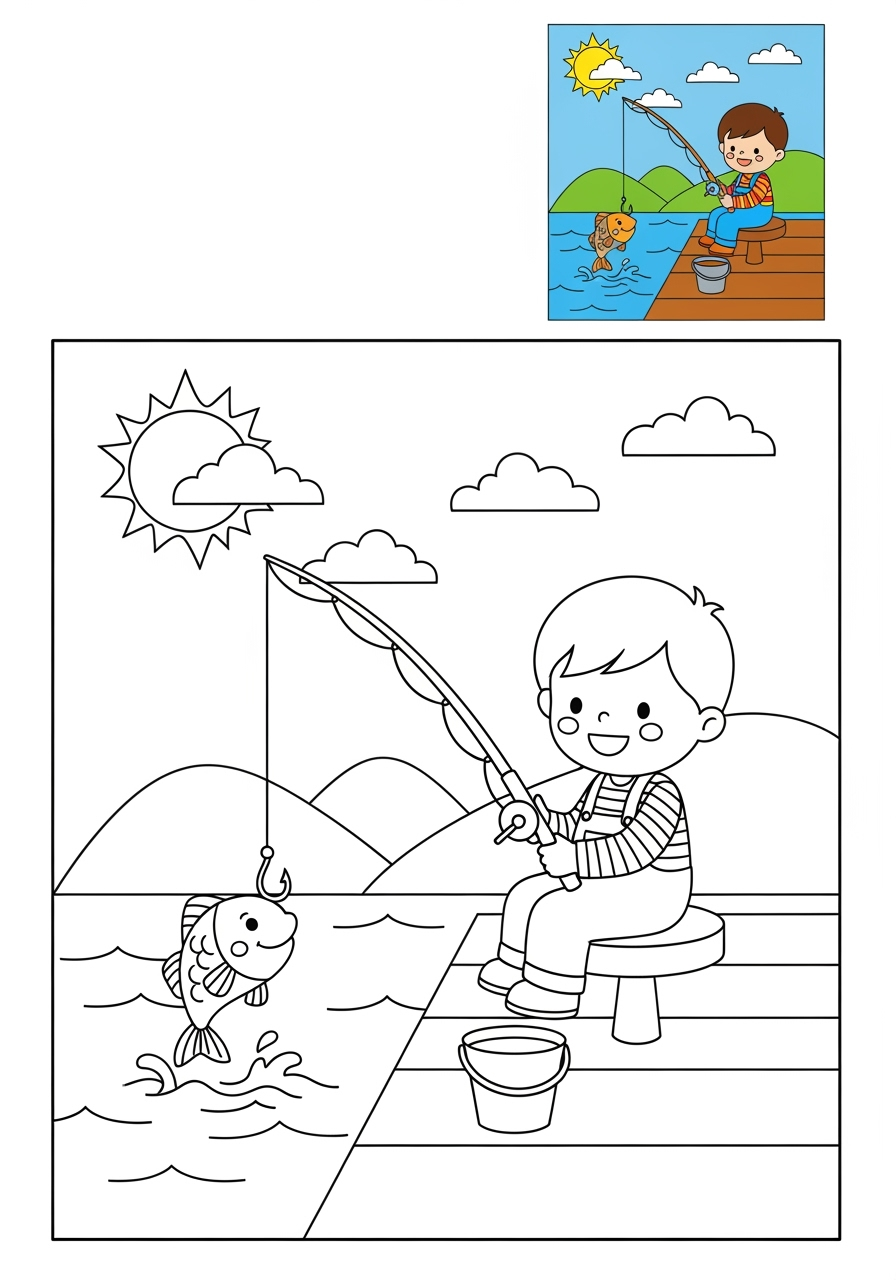 easy sports and activities Outdoor Activities fishing kids coloring page 0