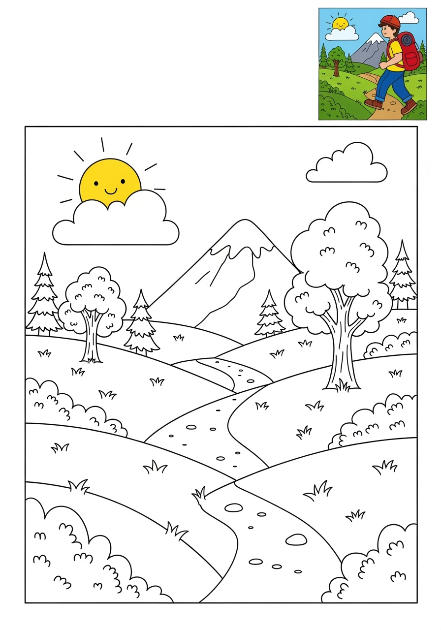 easy sports and activities Outdoor Activities hiking kids coloring page 0