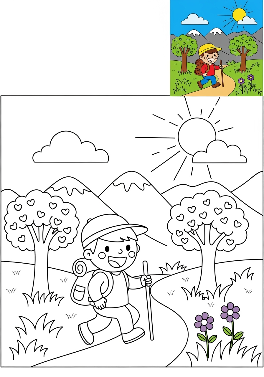 easy sports and activities Outdoor Activities hiking kids coloring page 1