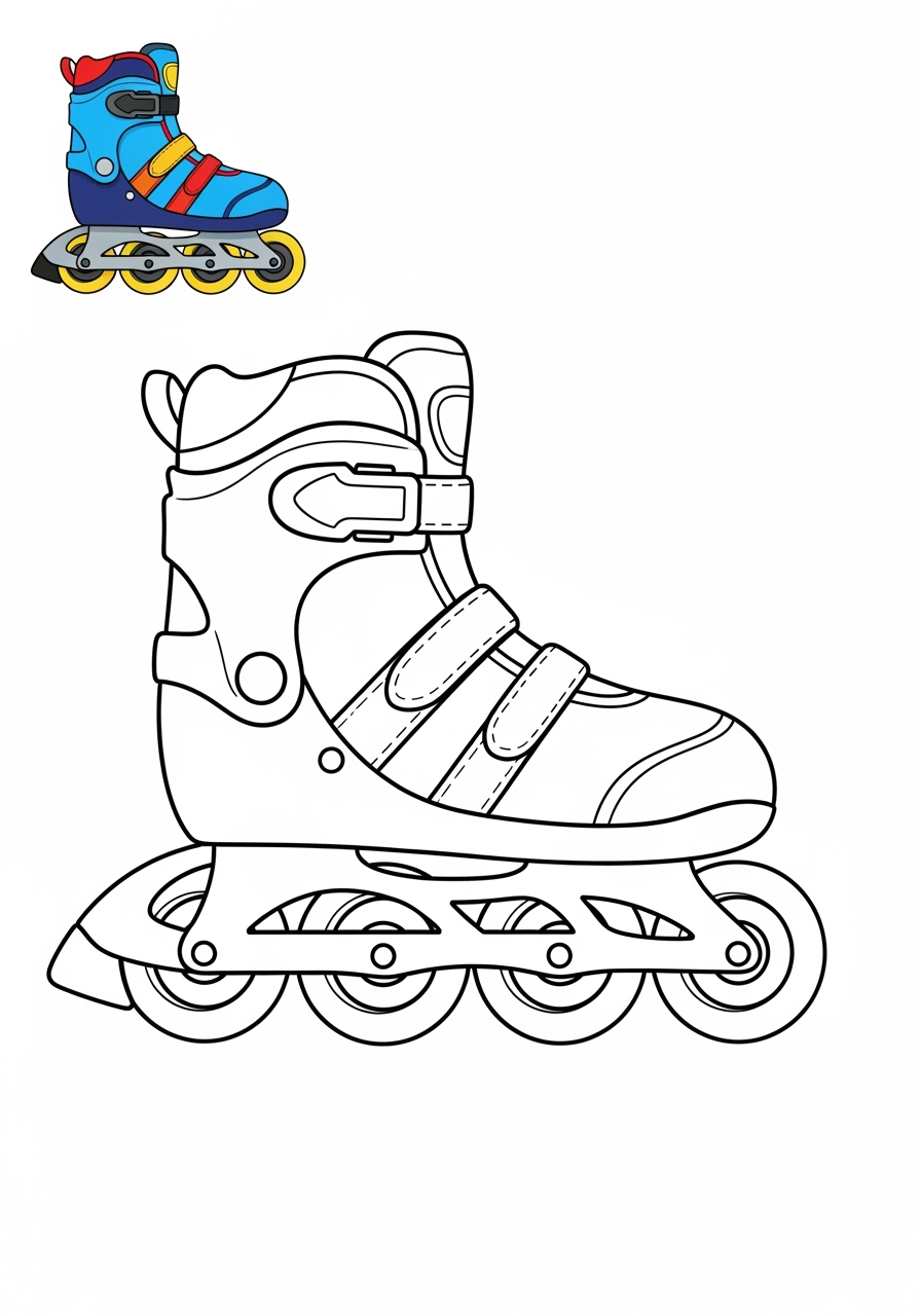 easy sports and activities Outdoor Activities rollerblade kids coloring page 1