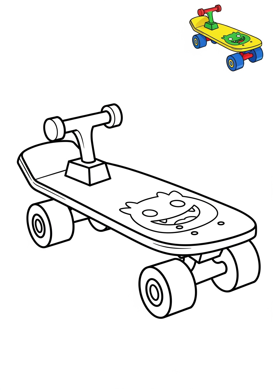 easy sports and activities Outdoor Activities skateboard kids coloring page 1