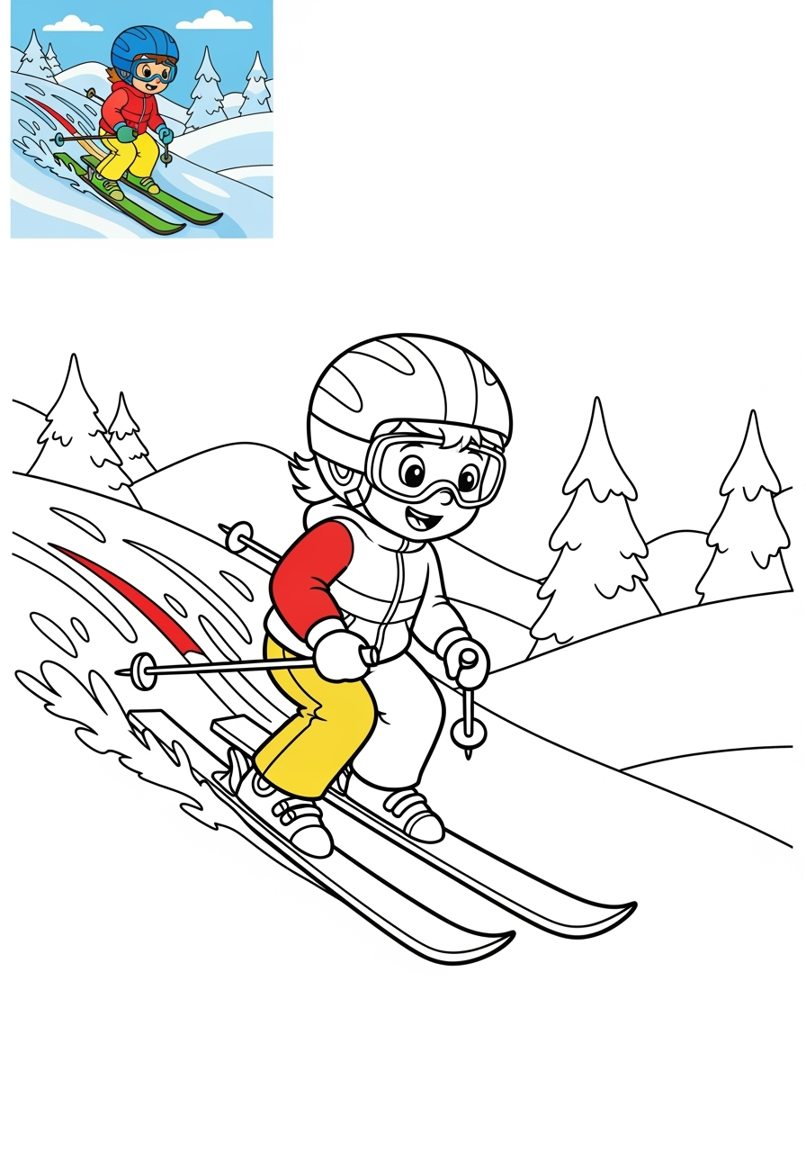 easy sports and activities Outdoor Activities skiing kids coloring page 0
