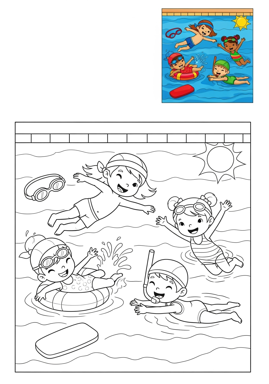 easy sports and activities Outdoor Activities swimming kids coloring page 1