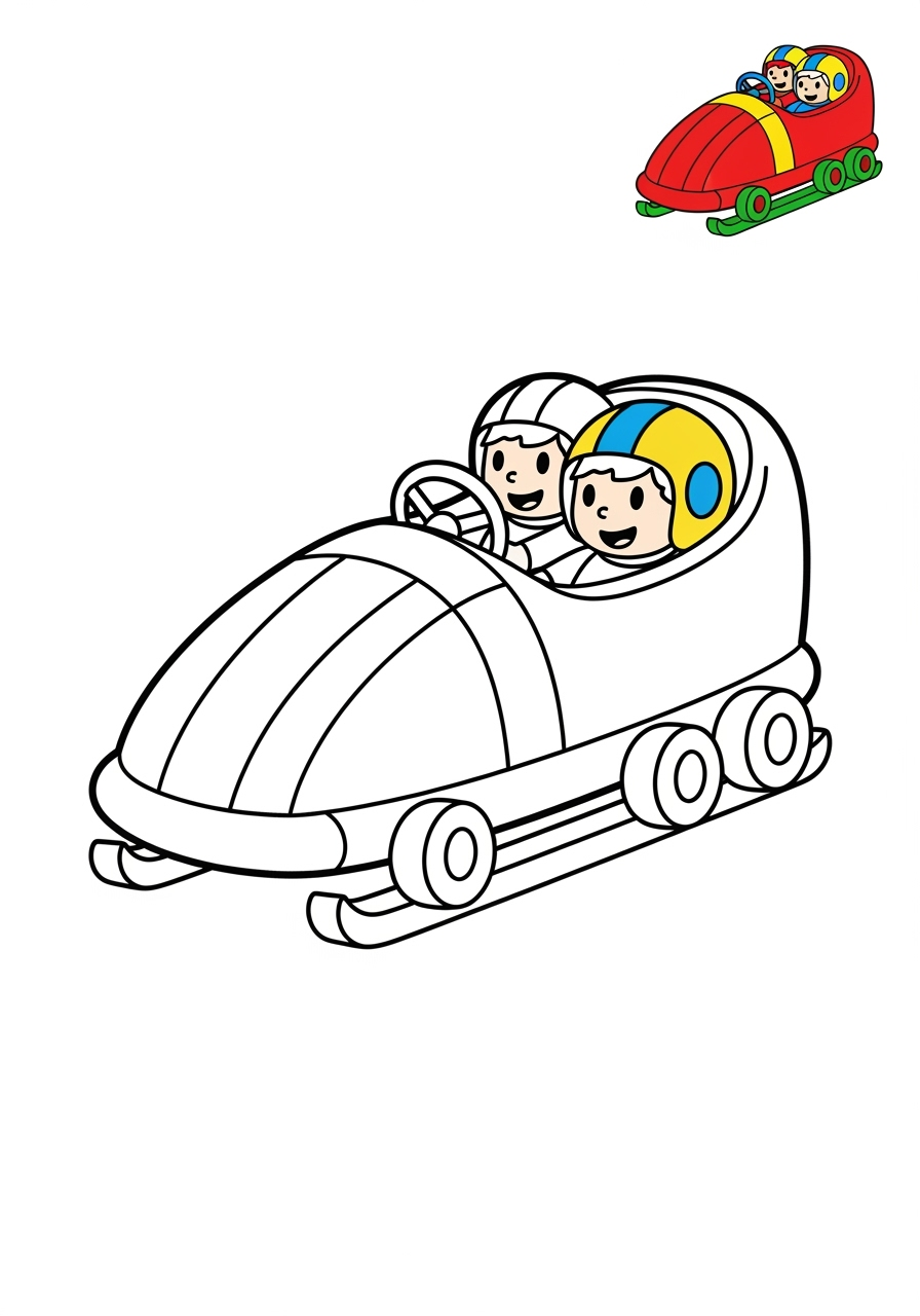 easy sports and activities Winter Sports bobsled kids coloring page 0