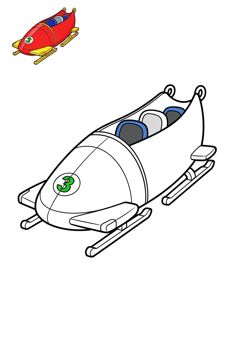 easy sports and activities Winter Sports bobsled kids coloring page 1