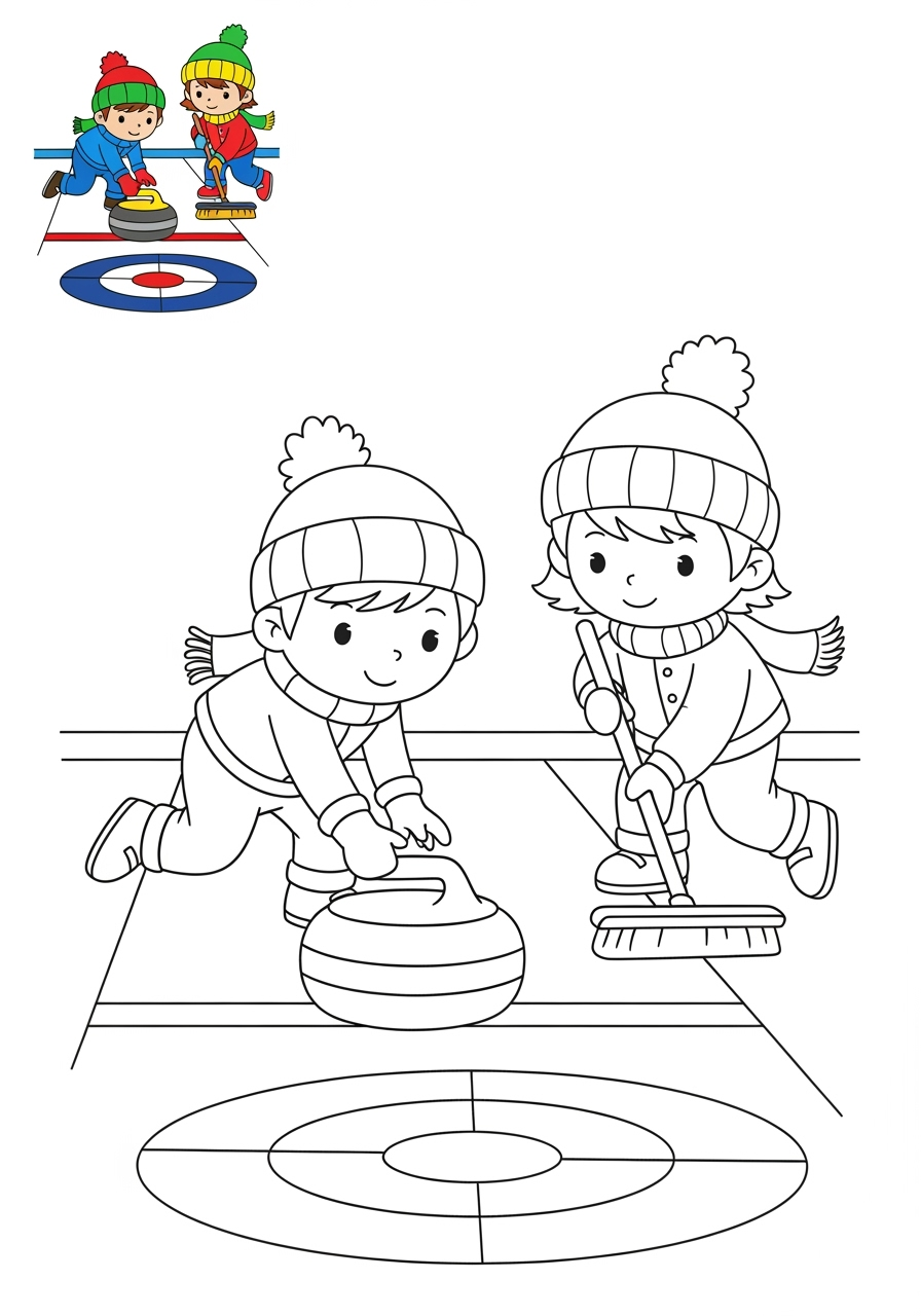 easy sports and activities Winter Sports curling kids coloring page 0